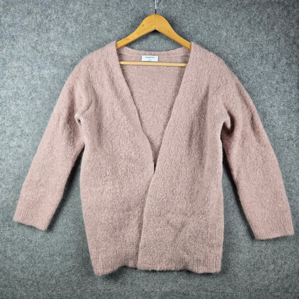 Babaton Cardigan Sweater Womens Medium Pink Mohair Alpaca Blend Open Front Soft